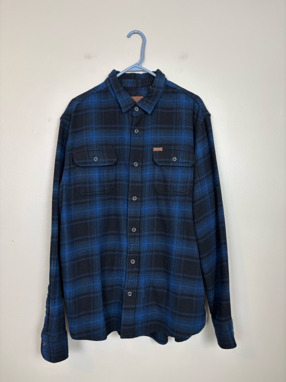 Orvis Men's Big Bear Heavyweight Flannel Shirt Blue Black Plaid Large